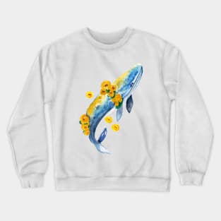 Watercolor whale and yellow flowers Crewneck Sweatshirt